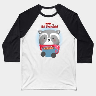 Cute Raccoon Holding Cup of Hot Chocolate Baseball T-Shirt